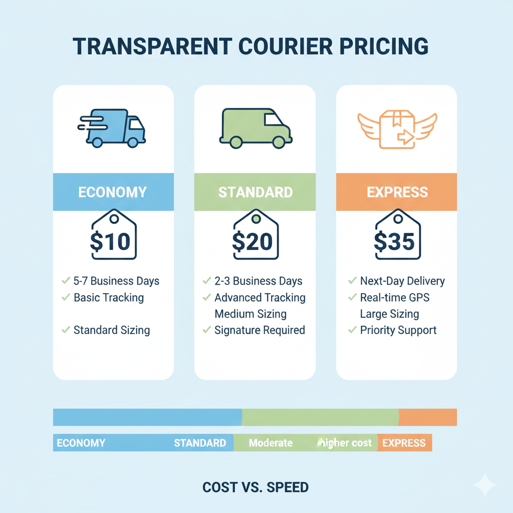 a graphic showing transparent pricing charts, delivery icons, and cost comparison visuals.