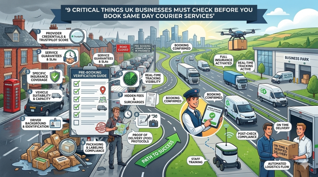 Before You book same day courier, discover 9 critical checks UK businesses must make to avoid delivery disasters, delays, and hidden costs with urgent shipments.